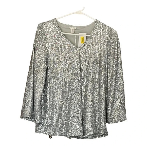SPENSE SILVER SEQUIN TOP FLOWY SPARKLY SEQUIN WOMEN‎ SIZE SMALL NWT - Picture 1 of 7